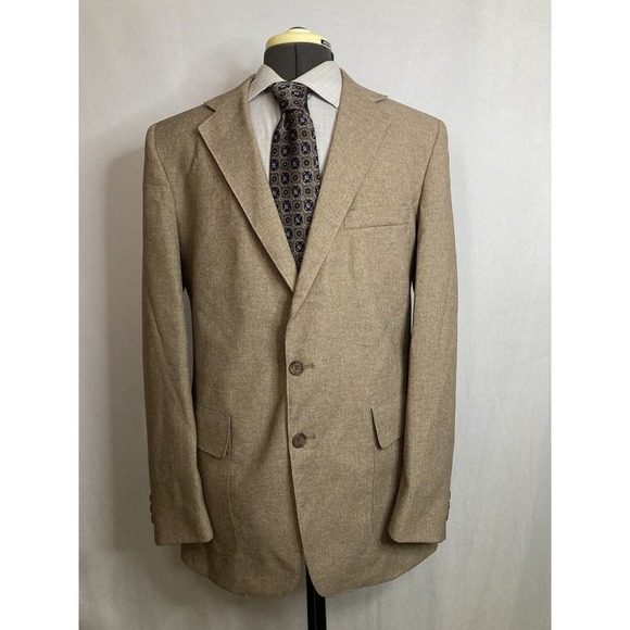 Mens Sport Coat Blazer Suit Jacket 39R 43" Beige Brown 2 Button Wool Levis Mint - Picture 2 of 12